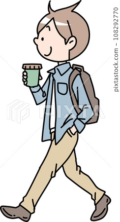 A man walking dashingly with a drink in hand 108292770
