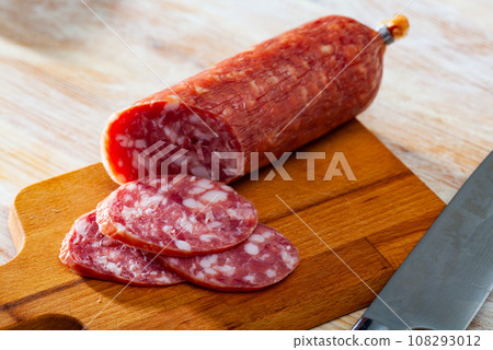 Spanish dry cured pork sausage Salchichon Spanish dry cured pork sausage Salchichon 108293012