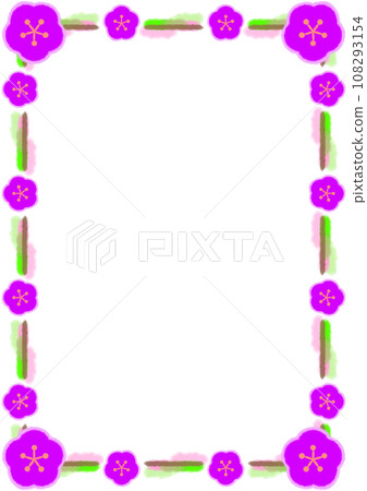 Watercolor line and plum blossom frame illustration [A4] 108293154