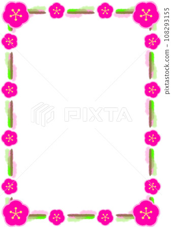 Watercolor line and plum blossom frame illustration [A4] 108293155