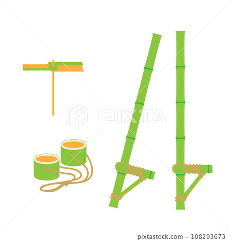 Illustration material of old Japanese toys: stilts, bamboo popkuri, and bamboo dragonfly Illustration material of old Japanese toys: stilts, bamboo popkuri, and bamboo dragonfly 108293673
