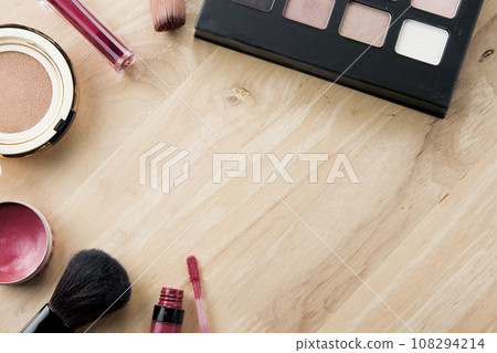 Make up and cosmetic beauty products on table wood background. Make up and cosmetic beauty products on table wood background. 108294214