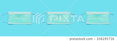 Surgical face mask on blue background protection against COVID-19 coronavirus. Healthcare and medical concept 108295716