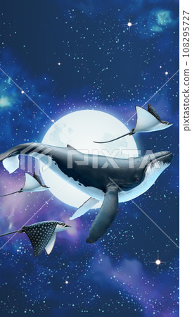 Whale and stingrays in cosmos Whale and stingrays in cosmos 108295727