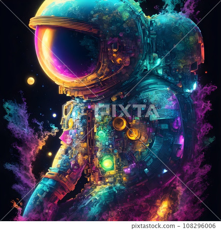 Astronaut on dark with neon light. 108296006