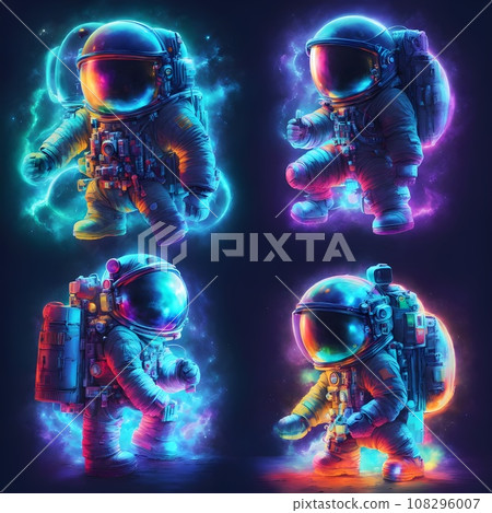 4 set Astronaut on dark with neon light. 108296007