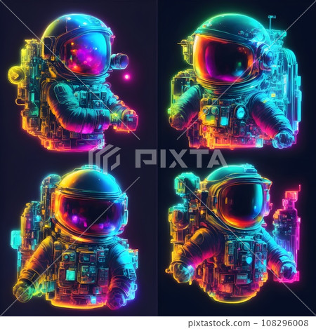 4 sets Astronaut on dark with neon light. 108296008