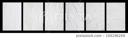 white crumpled and creased glued paper poster set isolated on black background white crumpled and creased glued paper poster set isolated on black background 108296269