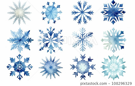 AI-generated content. Beautiful set blue snowflakes, christmas design elements, frozen symbol AI-generated content. Beautiful set blue snowflakes, christmas design elements, frozen symbol 108296329