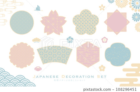 簡約時尚的日式花紋背景圖案日式框架及處理材質_粉紅色/淺藍色 108296451