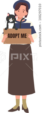 adoption and fostering concept. Caring for a Black Cat. woman Adopting a Black Cat adoption and fostering concept. Caring for a Black Cat. woman Adopting a Black Cat 108297010