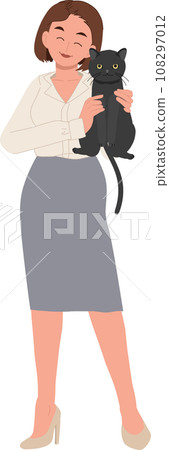 adoption and fostering concept. Caring for a Black Cat. woman Adopting a Black Cat 108297012