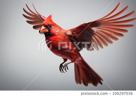 Image of northern cardinal bird spreading wings to fly on a clean background. Wildlife Animals. 108297036