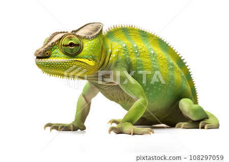 Image of green chameleon on white background. Reptile., Wildlife Animals. 108297059