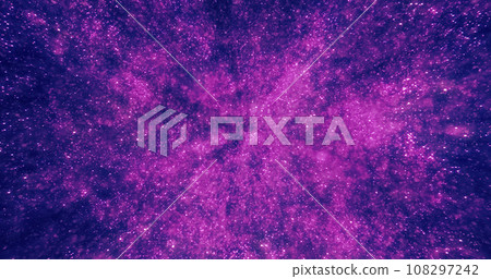 Abstract purple background of small round bokeh particles, beautiful holiday snowflakes, magical snow, energetic bright glowing cosmic stars 108297242
