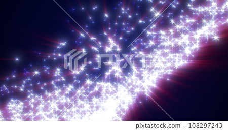Abstract blue background of small bright glowing particles of energy stars, star dust from a comet tail Abstract blue background of small bright glowing particles of energy stars, star dust from a comet tail 108297243