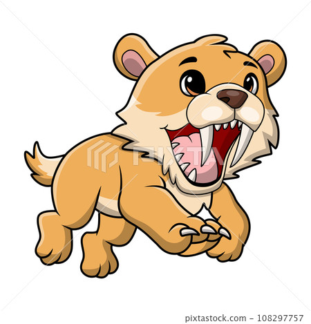 Cute smilodon cartoon on white background Cute smilodon cartoon on white background 108297757