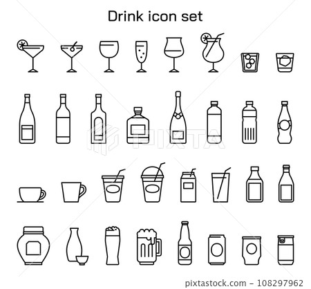 Drink icon illustration set simple line drawing drink food advertising white background alcohol black and white Drink icon illustration set simple line drawing drink food advertising white background alcohol black and white 108297962