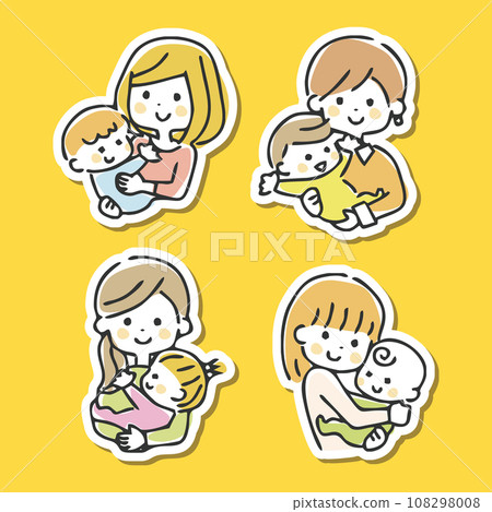 各種白色邊框的媽媽和寶寶插畫 108298008