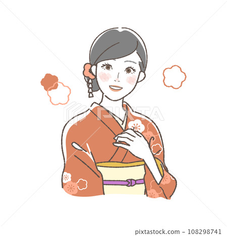 Illustration of a smiling woman wearing a kimono Illustration of a smiling woman wearing a kimono 108298741