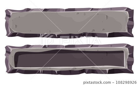 Set stone game menu panels, textured ui frames interface template in comic cartoon style isolated on white background. Set stone game menu panels, textured ui frames interface template in comic cartoon style isolated on white background. 108298926