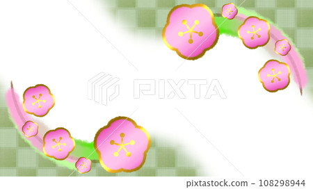 梅花和格子圖案的日式現代背景插圖[16:9] 108298944