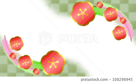 Japanese style modern background illustration with plum blossoms and checkered pattern [16:9] 108298945