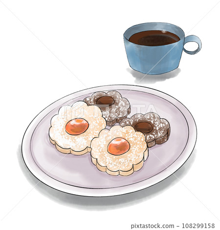 Tea time with cookies and coffee Tea time with cookies and coffee 108299158