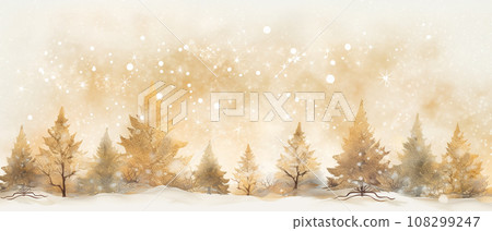 AI-generated content. Christmas watercolor illustration in gold colors for card, print, banner, poster 108299247