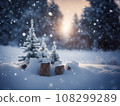 下雪的冬天森林和聖誕樹 108299289