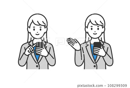 Set of businessperson women looking at smartphones and posing as guidance [people vector illustration material] 108299309