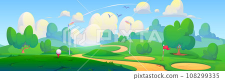 Green grass gold course field vector background 108299335