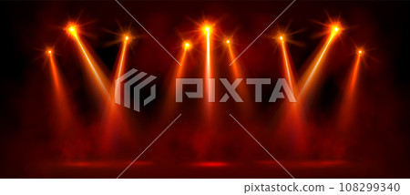 Red bright spotlight on stage with glowing effect. 108299340