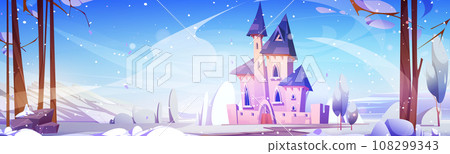 Winter landscape with fairytale royal castle Winter landscape with fairytale royal castle 108299343