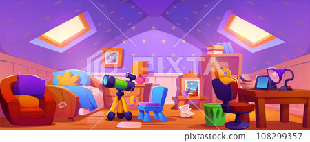 Kids bedroom in house attic 108299357