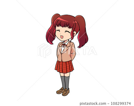 Smiling female student with twin tails Smiling female student with twin tails 108299374