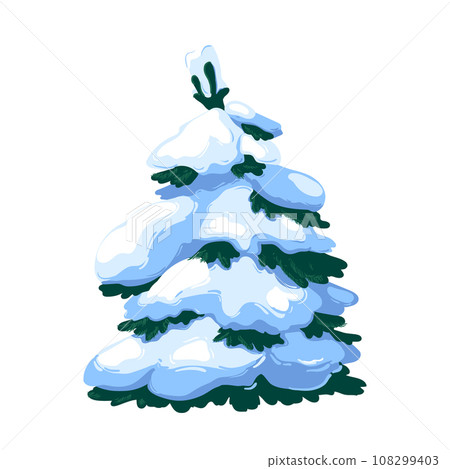 In winter, the pine is covered with snow. Vector 108299403
