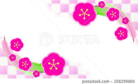 梅花和格子圖案的日式現代背景插圖[16:9] 108299860