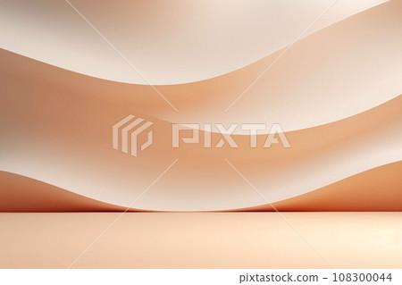 Abstract background. A space with pale orange, loose curved walls and a flat floor. AI generated image 108300044