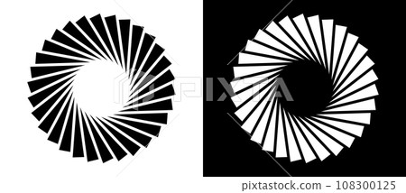 Abstract background with lines in circle. Art design spiral as logo or icon. A black figure on a white background and an equally white figure on the black side. Abstract background with lines in circle. Art design spiral as logo or icon. A black figure on a white background and an equally white figure on the black side. 108300125