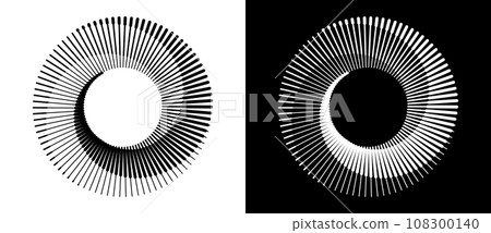 Abstract background with lines in circle. Art design spiral as logo or icon. A black figure on a white background and an equally white figure on the black side. 108300140