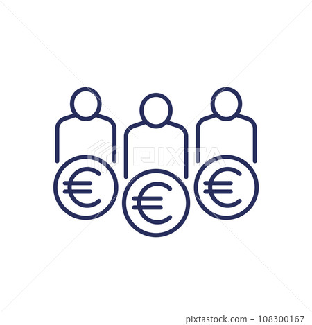 labor costs icon with workers and euro line vector labor costs icon with workers and euro line vector 108300167