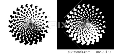 Abstract background with arrows in circle. Art design spiral as logo or icon. A black figure on a white background and an equally white figure on the black side. 108300187