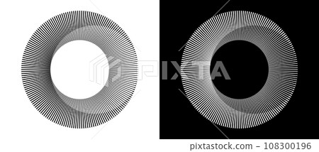 Lines in circle abstract background. Dynamic transition illusion. Black shape on a white background and the same white shape on the black side. 108300196