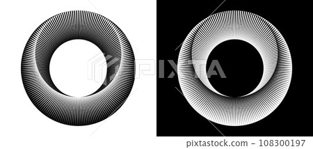Lines in circle abstract background. Dynamic transition illusion. Black shape on a white background and the same white shape on the black side. 108300197