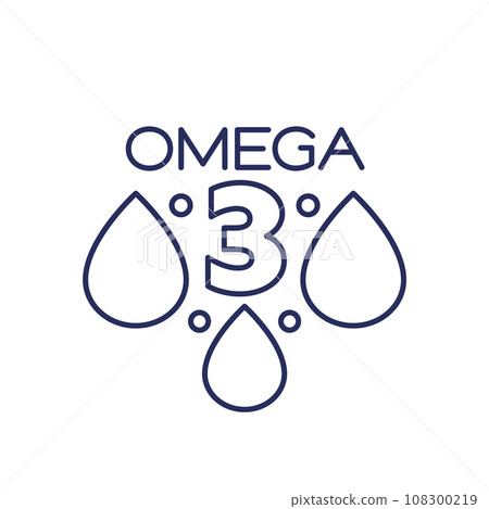 omega 3 icon with oil drops, line vector 108300219