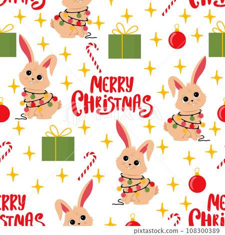 Christmas pattern with bunny.  108300389