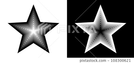 Art design star as logo or icon. A black figure on a white background and an equally white figure on the black side. Art design star as logo or icon. A black figure on a white background and an equally white figure on the black side. 108300621