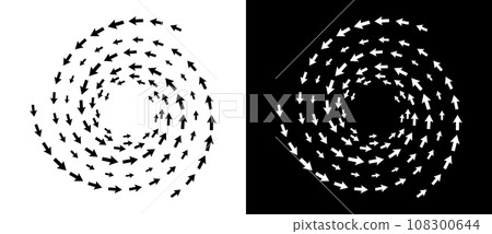 Abstract background with arrows in circle. Art design spiral as logo or icon. A black figure on a white background and an equally white figure on the black side. 108300644