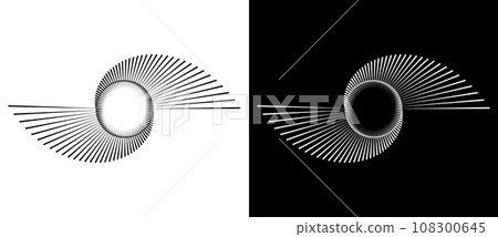 Lines in circle abstract background. Dynamic transition illusion. Black shape on a white background and the same white shape on the black side. 108300645